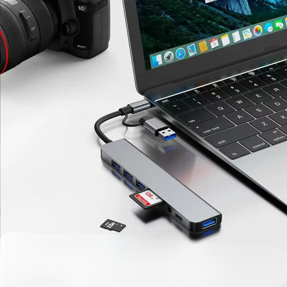 8 In 2 USB HUB With Splitter Card Reader, USB C Port, USB Splitter Card Reader, Docking Station